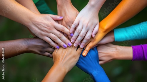 A diverse group of hands joining together in unity and collaboration.