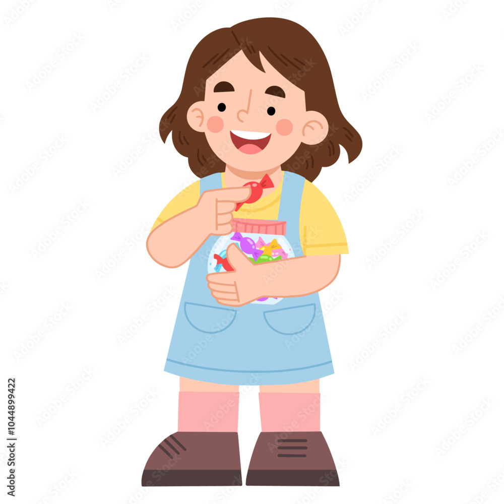 Vector illustration of a girl with a jar of sweet candy Vector illustration of a girl with a jar of sweet candy