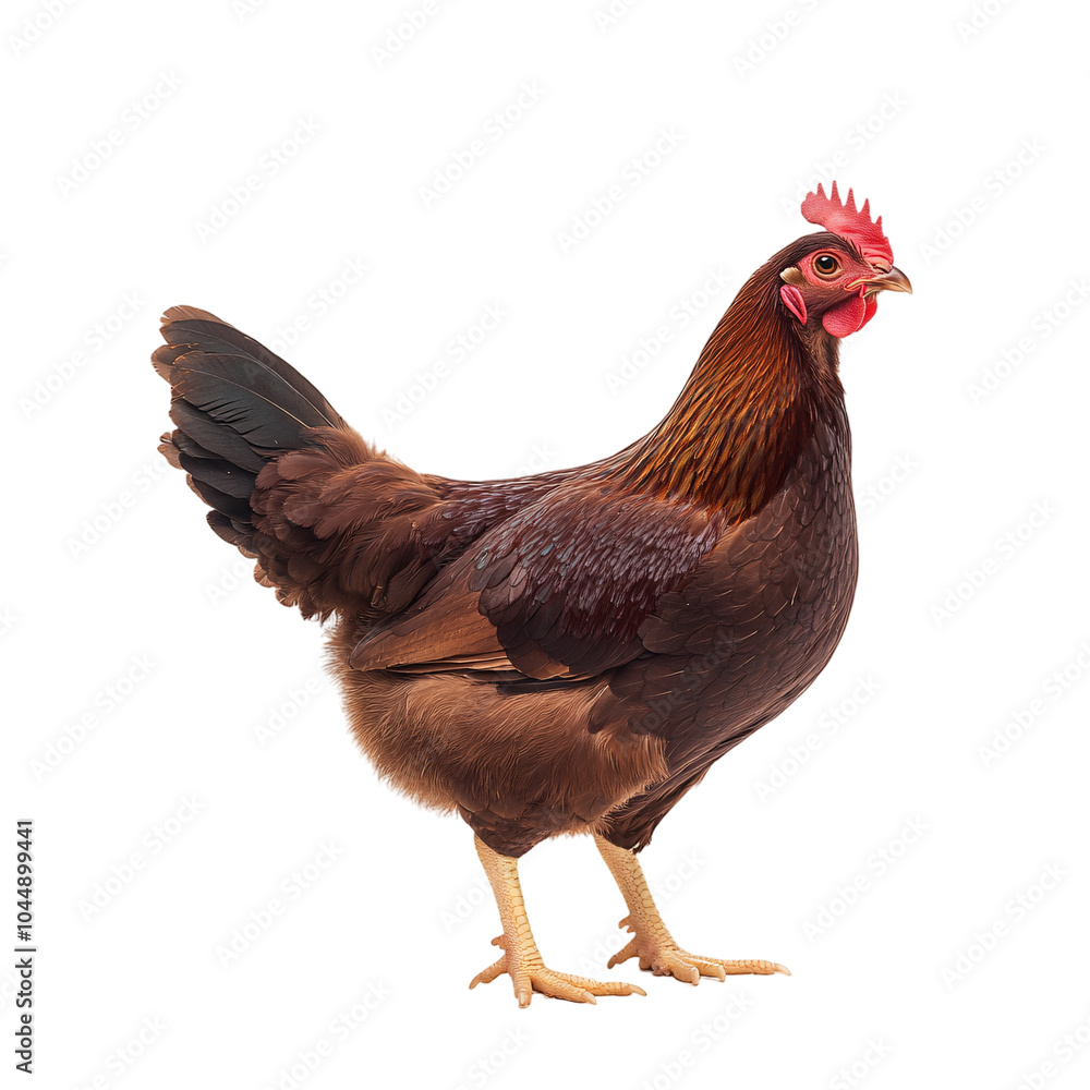 Fototapeta premium A dark brown farm poultry chicken on an isolated background