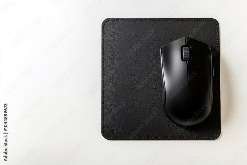 A close-up of a mouse on a black mouse pad, ready for use A close-up of a mouse on a black mouse pad, ready for use