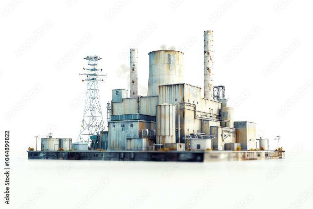 A factory emitting smoke from its stacks in a industrial setting, ideal for use as an icon or background A factory emitting smoke from its stacks in a industrial setting, ideal for use as an icon or background
