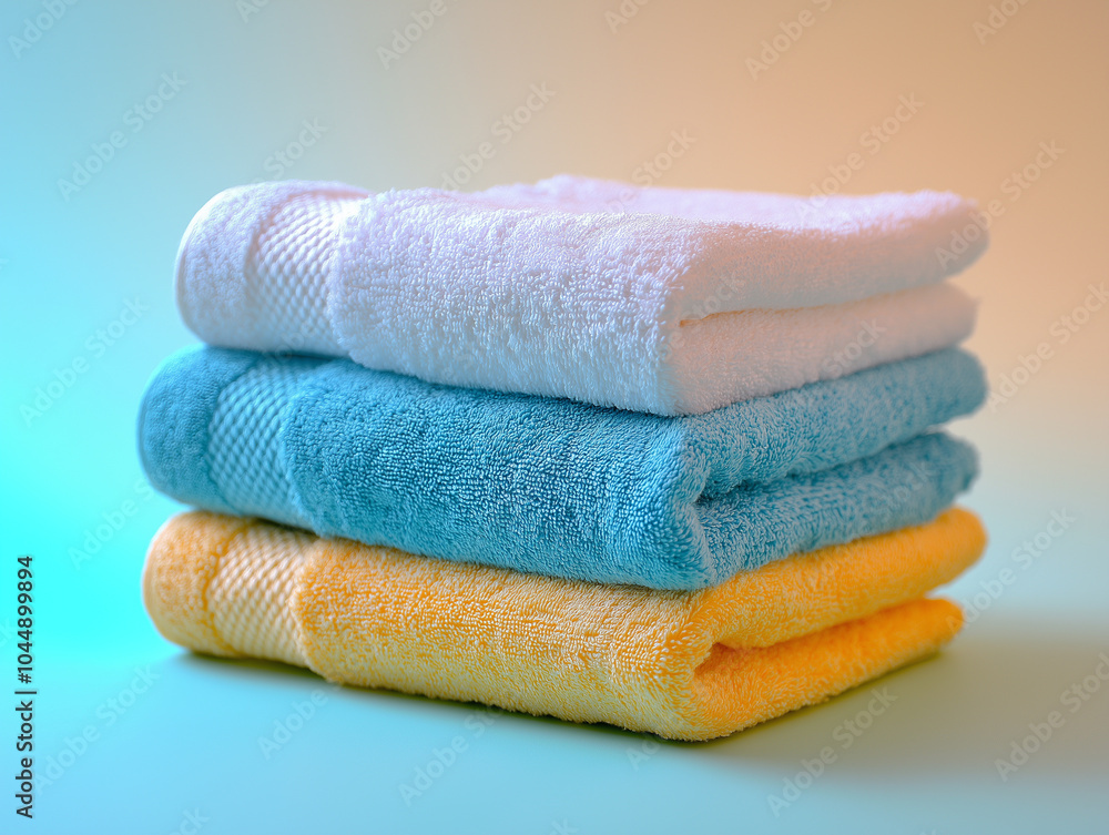 Stack of colorful bath towels on a blue background Stack of colorful bath towels on a blue background