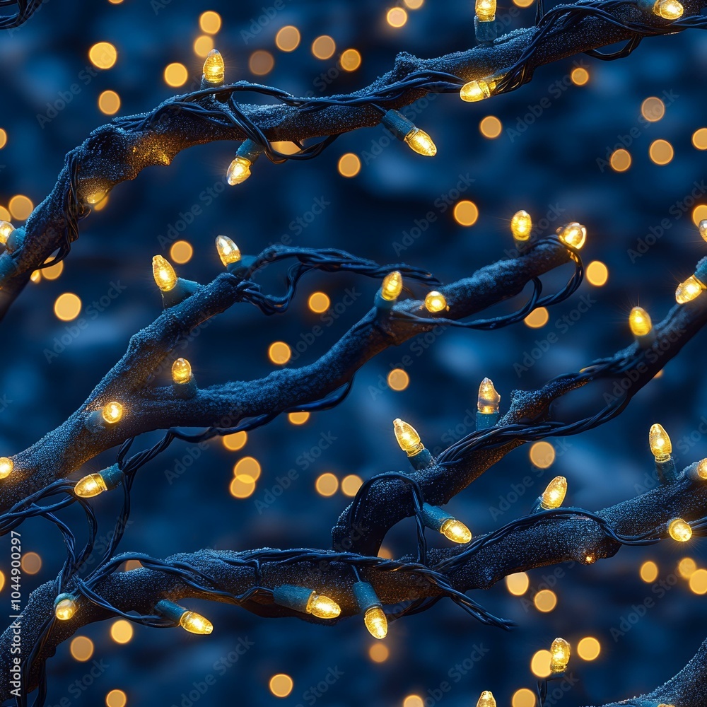 Twinkling Christmas Lights on Frosted Branches Twinkling Christmas Lights on Frosted Branches