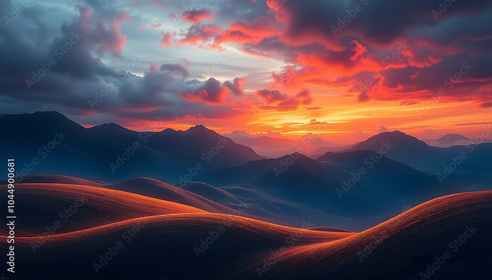 Majestic Mountain Sunset Landscape, Majestic Mountain Sunset Landscape,