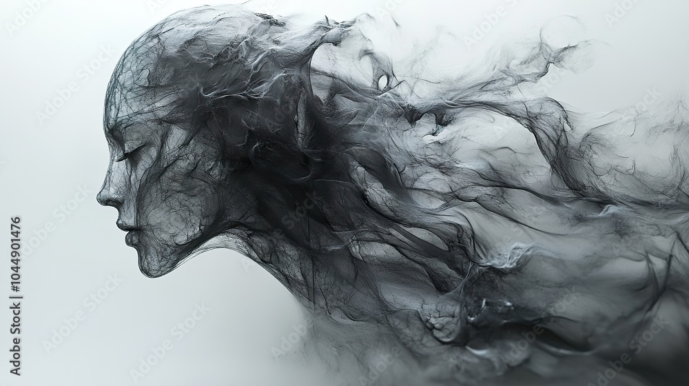 Fototapeta premium Abstract Portrait of a Soul: Black and White Digital Art