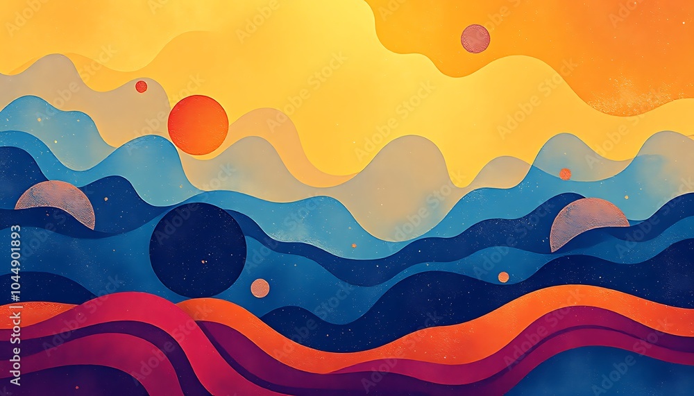 Abstract Colorful Wavy Landscape,