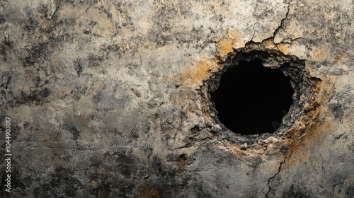 A hole in a concrete wall with a black hole inside, suitable for sci-fi or futuristic themes