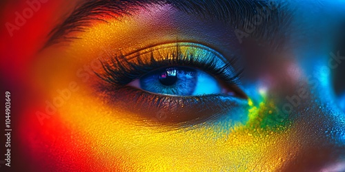 Eye Close-Up with Colorful Reflections and Vibrant Hues