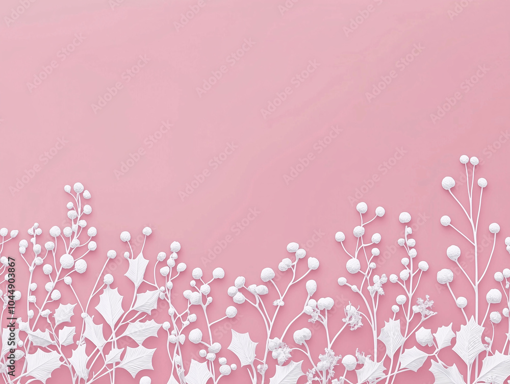 Minimal pink background with white silhouette plant patterns for modern festive design. Minimal pink background with white silhouette plant patterns for modern festive design.