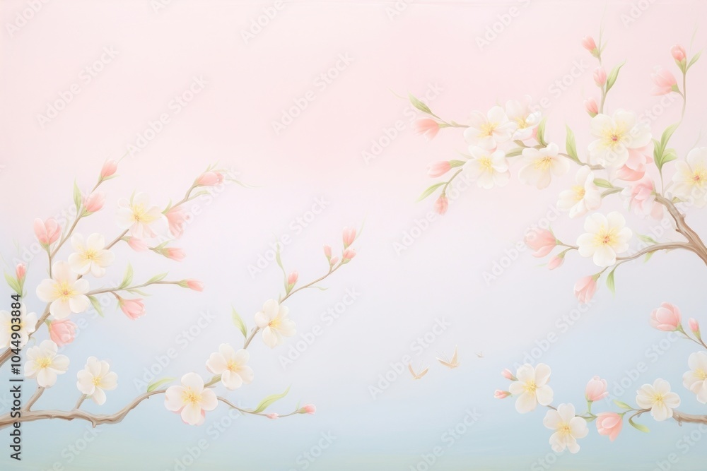 Fototapeta premium Painting of cherry blossom border backgrounds pattern flower.