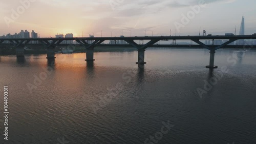 Wallpaper Mural Early Morning Sunrise Over Seoul’s Han River - Bridge with Subway and Roadway Scene Torontodigital.ca