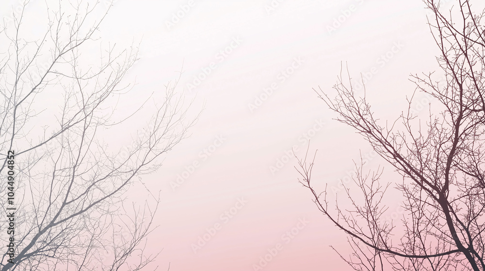 Bare tree branches on soft pink gradient background for natural winter designs. Bare tree branches on soft pink gradient background for natural winter designs.