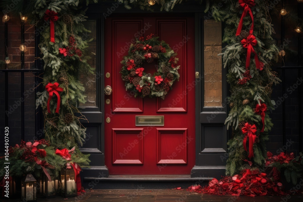 Christmas wreath door red. Christmas wreath door red.