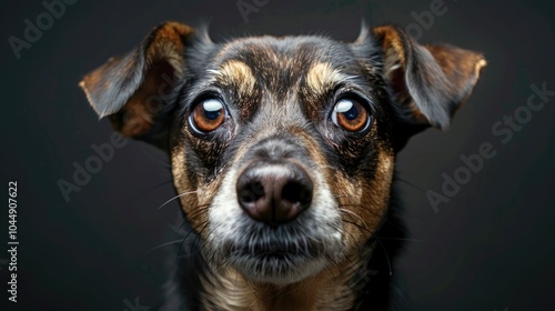 A dog's face with a curious expression, suitable for use in animal-related or educational contexts