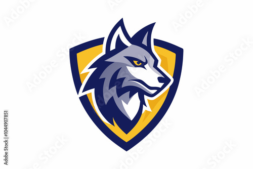 Wolves head mascot vector logo design vector illustration with shield on white.