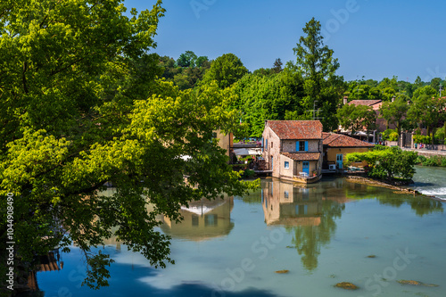 Summer on the Mincio river. Historic village of Borghetto sul Mincio photo