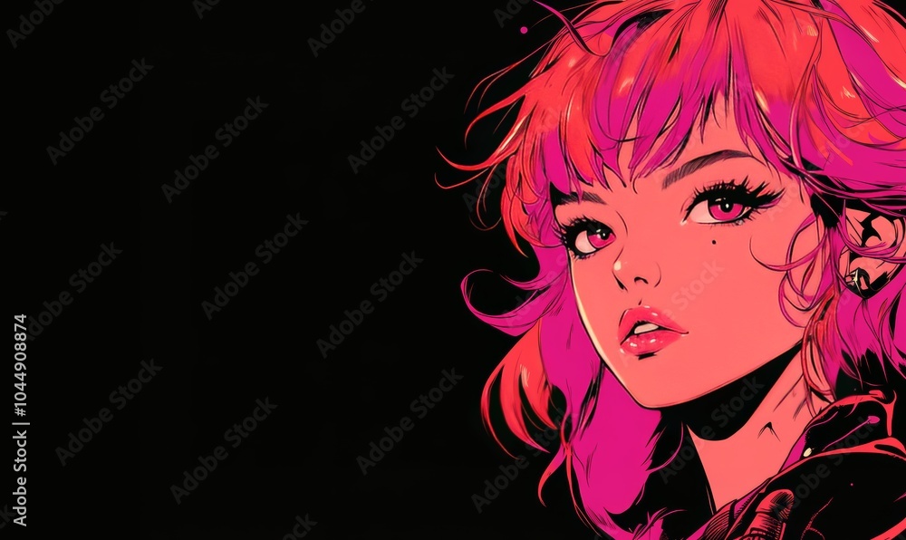 80s-style manga girl with vibrant colors