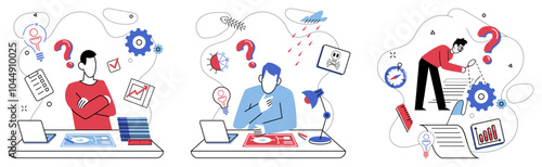 Thinking vector illustration. Brainstorming is laboratory, where alchemy ideas transforms base elements into gold solutions Reflective intelligence is compass, pointing north towards destination
