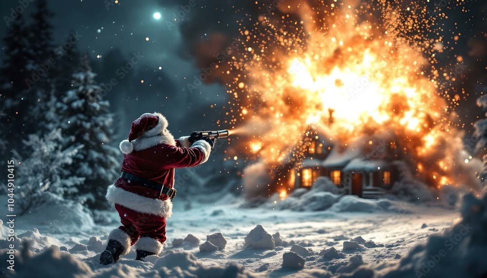 Fototapeta premium Explosive Christmas: Santa Claus Gone Rogue