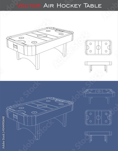 Air Hockey Table set vector technical drawing line blueprints. isolated on transparent background