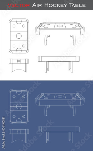 Air Hockey Table Set vector technical drawing line blueprint. isolated on transparent background