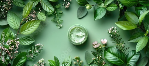 Natural Skincare Cream Surrounded by Greenery photo