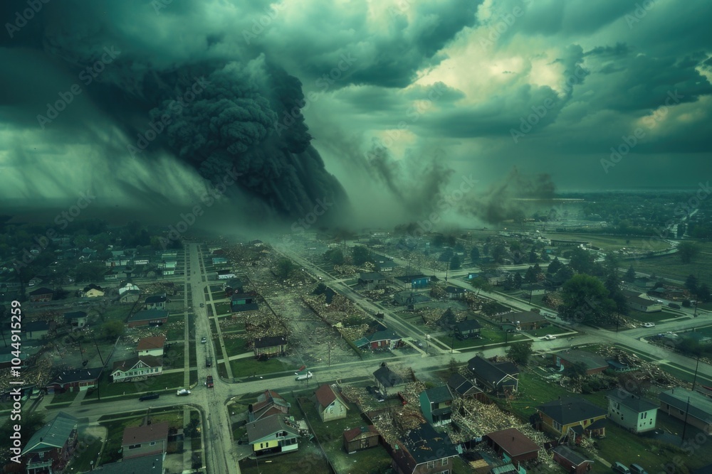 Fototapeta premium A massive plume of black smoke rising from the ground into the air, with a dark ominous tone