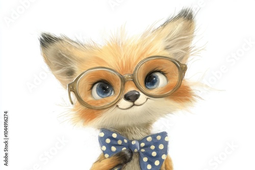 Adorable fox with glasses bow tie