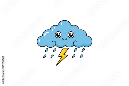 Rain weather with thunder | isolated vector silhouette illustration on white background