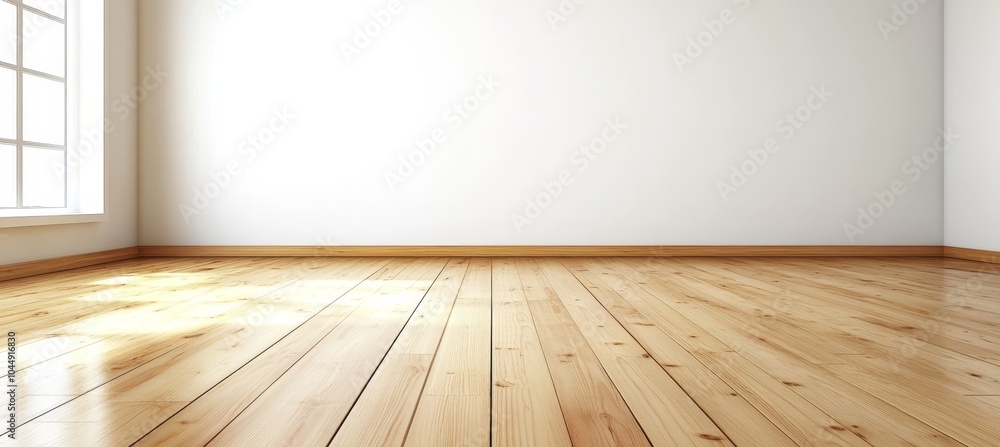 Empty sunny room interior with white walls, large windows, and warm-toned hardwood floor. Empty sunny room interior with white walls, large windows, and warm-toned hardwood floor.