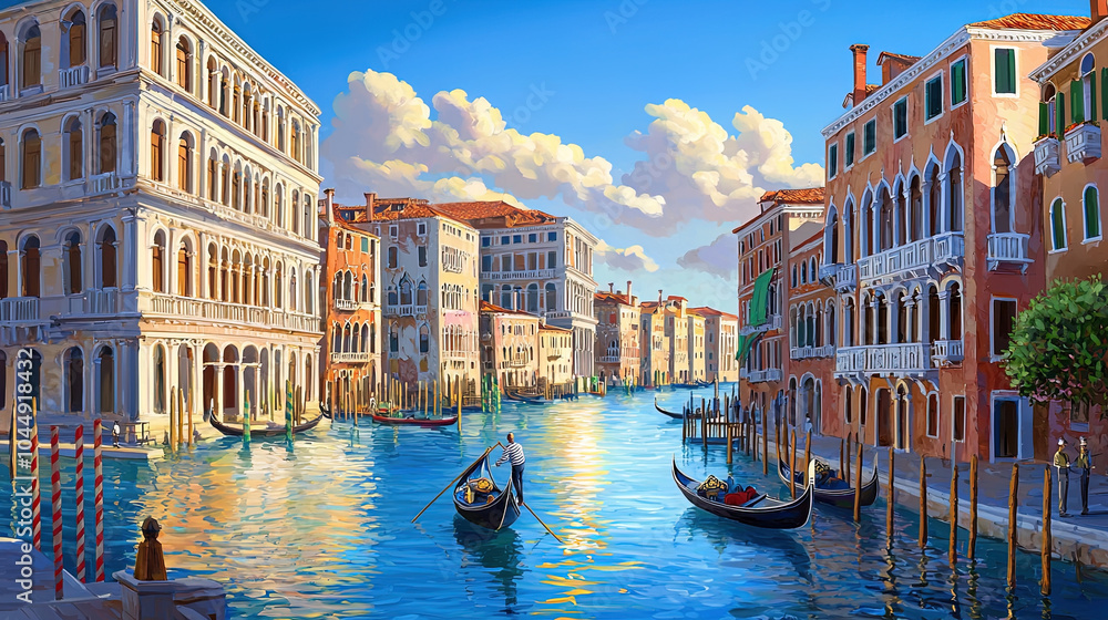 Fototapeta premium landscape of rivers in Venice, impressionism painting