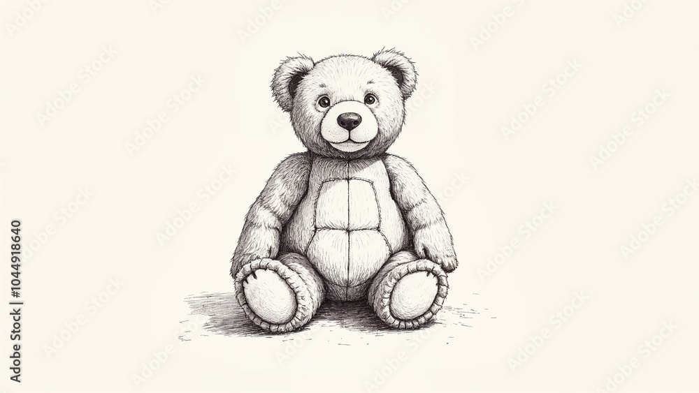 Obraz premium A charmingly detailed bear plush toy sits in solitude, inviting warmth and nostalgia with its artistic simplicity and inviting expression