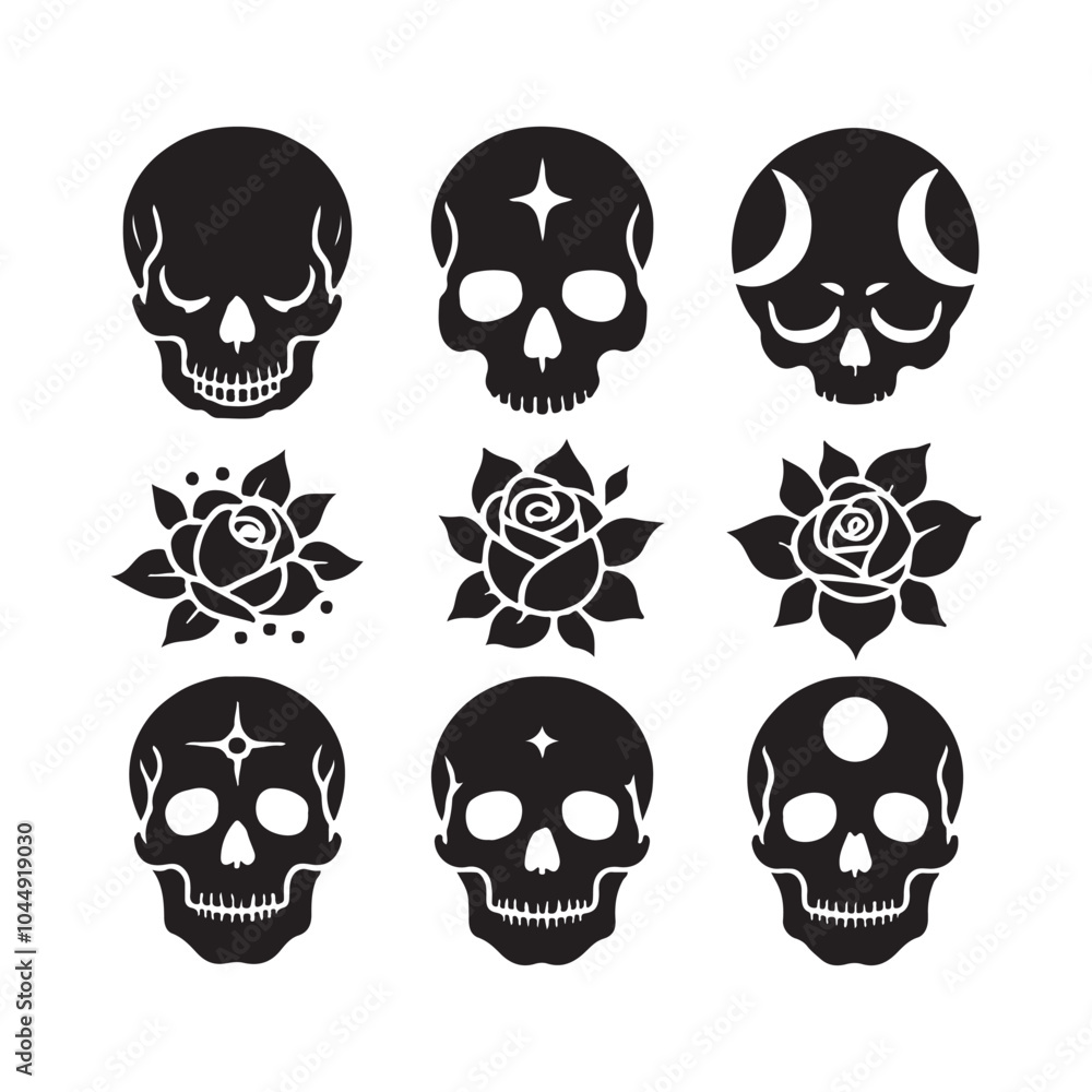 Fototapeta premium Set of skull silhouettes vector illustration