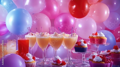 Colorful Party Drinks and Cupcakes Setup