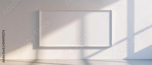 Bright gallery interior featuring a clean white wall texture, showcasing an empty rectangular frame against a subtle grey backdrop, ideal for exhibitions and mockups.