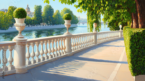 Fototapeta Naklejka Na Ścianę i Meble -  Impressionism painting, landscape of a river in an European city