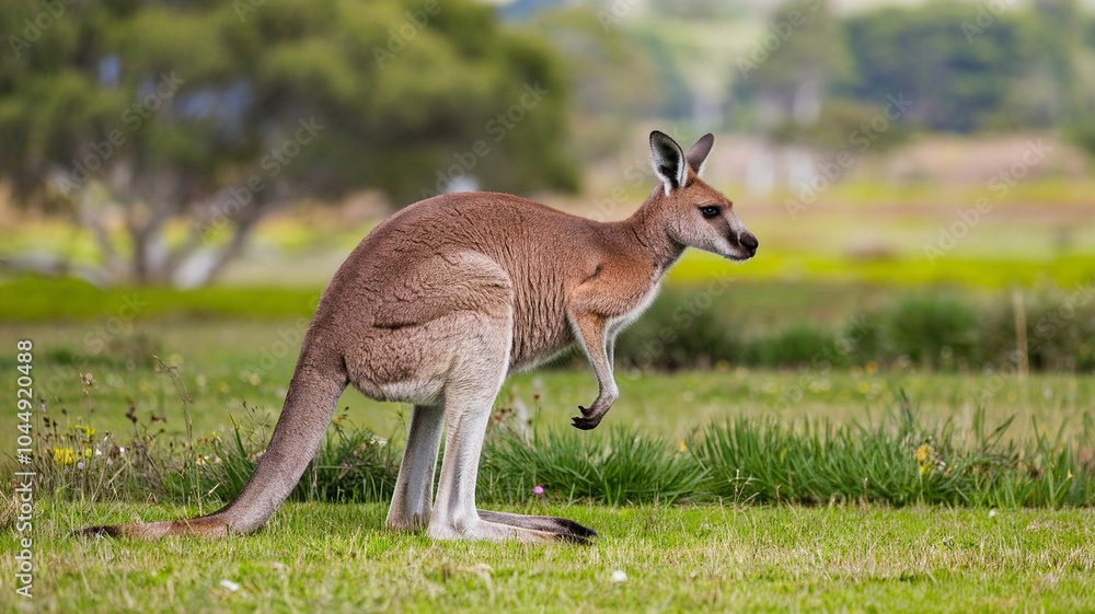 Kangaroo Standing in Grassy Field with Blurred Background Kangaroo Standing in Grassy Field with Blurred Background