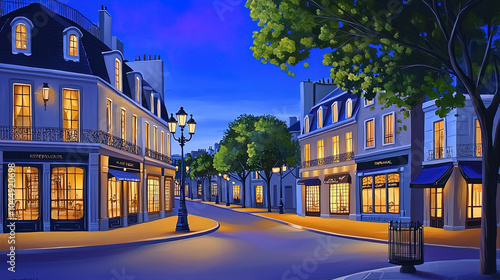 Fototapeta Naklejka Na Ścianę i Meble -  Impressionism painting, landscape of a street in Europe at night