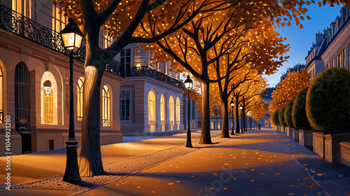 Fototapeta Naklejka Na Ścianę i Meble -  Impressionism painting, landscape of a street in Europe at night