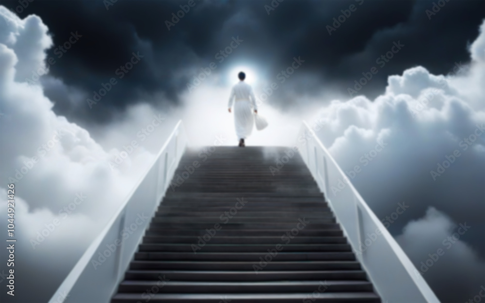 blurred background of stairway to heaven and receding silhouette, religion concept blurred background of stairway to heaven and receding silhouette, religion concept