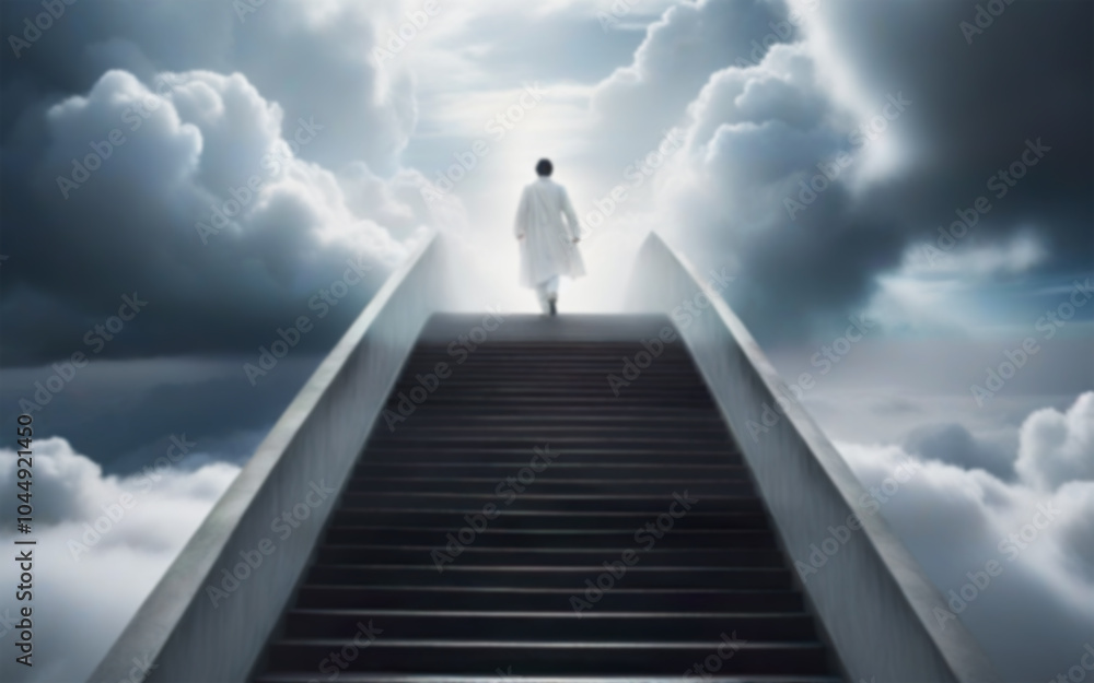 blurred background of stairway to heaven and receding silhouette, religion concept blurred background of stairway to heaven and receding silhouette, religion concept