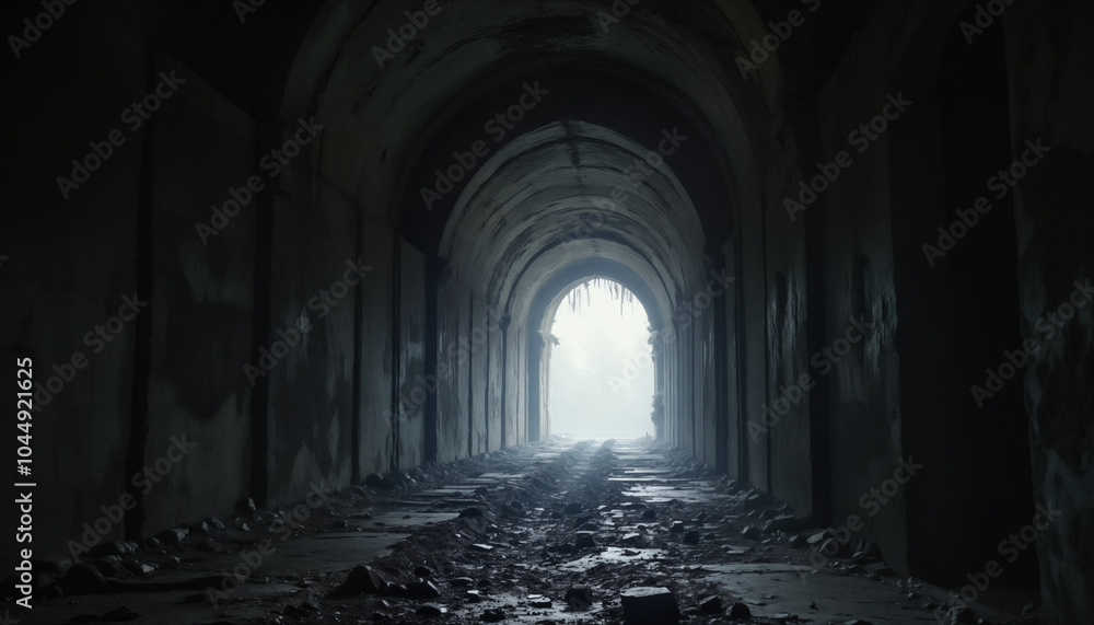 Eerie Abandoned Tunnel with Light at the End Eerie Abandoned Tunnel with Light at the End