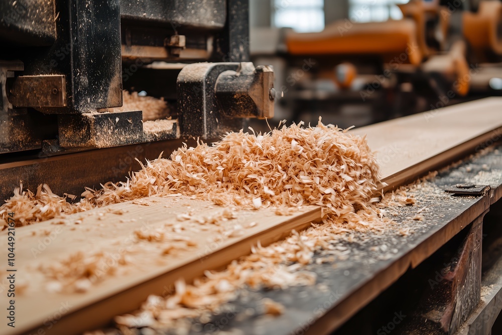 Wood Planer Machine Producing Shavings in a Carpentry Workshop for Woodworking and Crafting Wood Planer Machine Producing Shavings in a Carpentry Workshop for Woodworking and Crafting