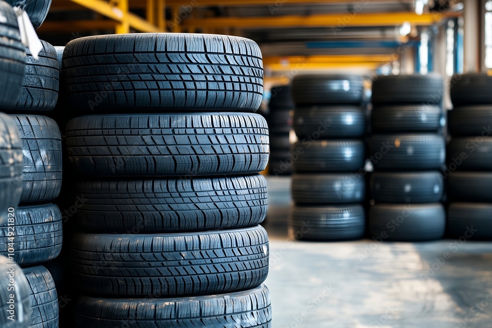 Stacked Tires in Warehouse for Automotive Industry Stacked Tires in Warehouse for Automotive Industry
