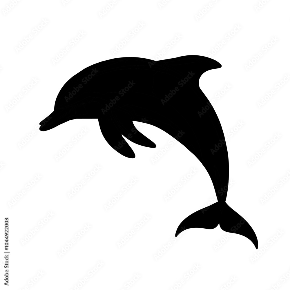 Fototapeta premium Ink sketch of dolphin silhouette isolated on white background. Design element, vector illustration.