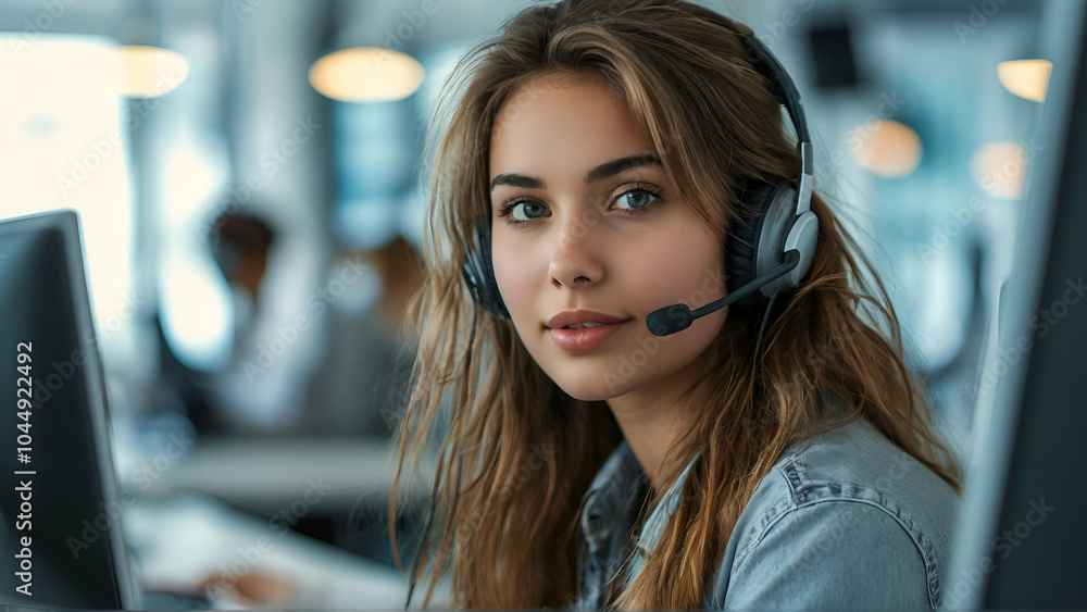 An attractive young woman working in a call center An attractive young woman working in a call center