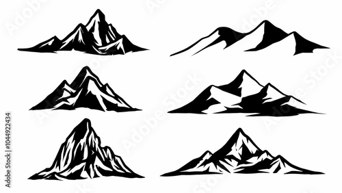 Set of mountain silhouette vector  hand drawn illustration isolated