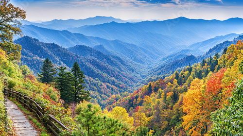 Scenic autumn landscape in the Great Smoky Mountains. AI-generated