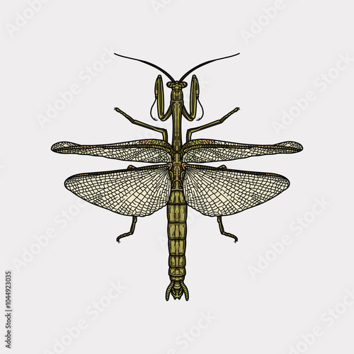 Praying mantis hand drawn illustration artwork