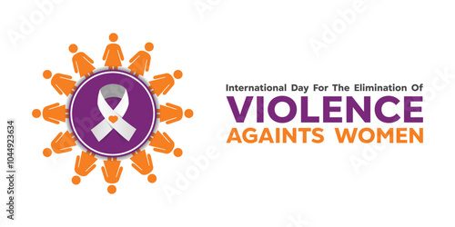 International Day for the Elimination of Violence Against Women. Women icons, heart and ribbon. Great for cards, banners, posters, social media and more. White background. 